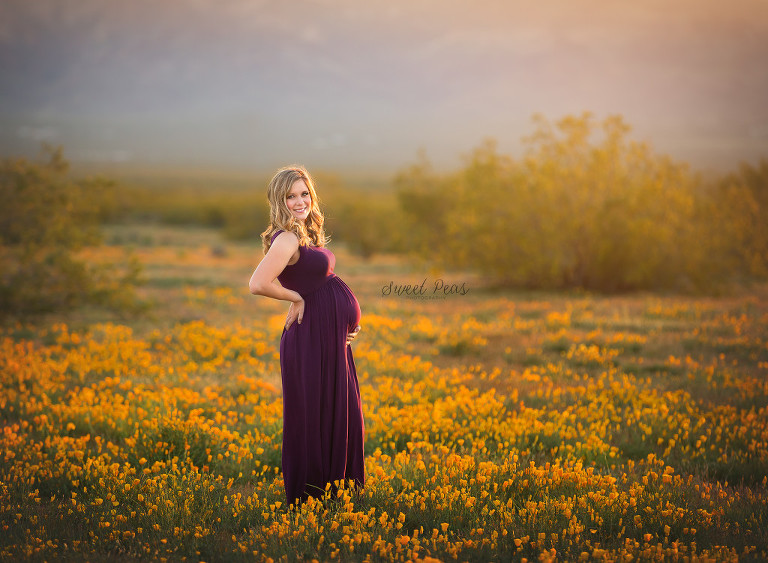 Kingman Maternity Photographer maternity session in a poppy field