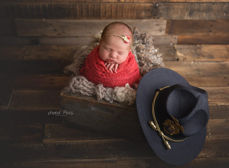 Kingman Arizona Newborn Photographer newborn girl smokey hat police officer